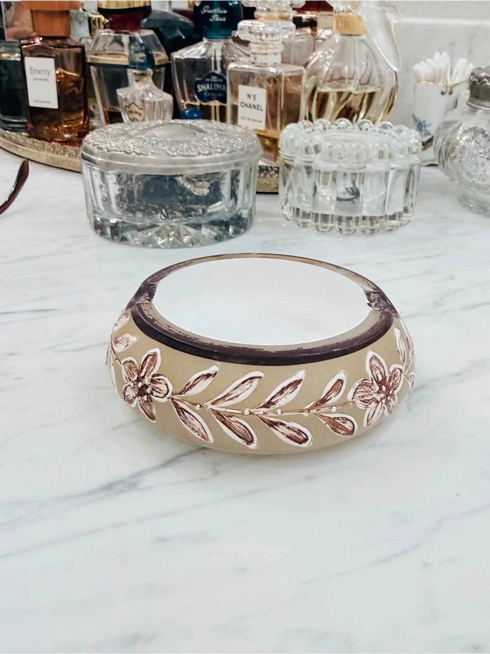 Mid-century Bohemian Czech Encased Glass Ashtray with Neutral Colors